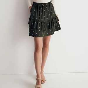 Madewell Olive Green Mini Skirt with White Dot Print Size M
